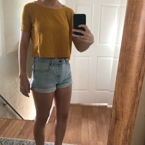 Mustard Crop Top with Lace Back - Picture 1 of 4